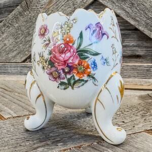 1950’s Arnart Fine Quality Cracked Egg Hand Painted Floral Vase, Japan, 3.75”